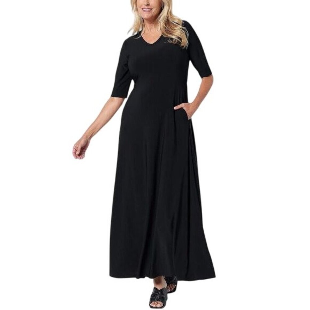 Attitudes by Renee Maxi Dress Plus Size 1X Como Jersey Illusion Waist Black Chic